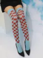 Bas de cuisse à carreaux bleus et rouges, chaussettes longues tendance pour femmes. - Taille unique / Damier Bleu et Bordeaux