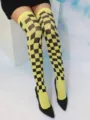 Chaussettes hautes à carreaux jaunes et noirs bas stylés à motif pour jambes - Taille unique / Damier Jaune et Noir