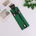 Adult green solid color suspenders with three metal clips elastic stretch back braces for men - Green