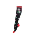 Calcetines de compresión navideños con Papá Noel y cajas de regalo, diseño negro y rojo. - Estilo 16