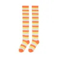 Chaussettes rayées orange jaune blanc, chaussettes hautes cosplay mignonnes pour les femmes - Taille unique / Rayé Jaune Orange Blanc