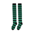 Chaussettes hautes rayées noir et vert, bas longs classiques de cosplay pour femmes. - Taille unique / Rayé Vert Foncé Noir