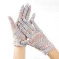 Guantes de encaje gris para mujer, guantes cortos elegantes con diseño floral para fiesta. - Talla única / Gris Dedo Completo
