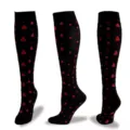 Calcetines de compresion hasta la rodilla negros con patron rojo para deporte de Halloween - Estilo 11