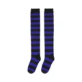 Chaussettes hautes rayées noir et bleu, design tricoté classique pour le quotidien. - Taille unique / Rayé bleu et noir
