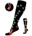 Calcetines de compresión navideños con renos y copos de nieve estampados, hasta la rodilla. - Estilo 30