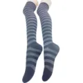 Chaussettes hautes rayées au-dessus du genou pour cosplay anime mode femme quotidienne - Taille unique / Rayures Fines Noir-Gris