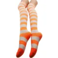Chaussettes hautes rayées orange et blanc, bas de cuisse cosplay japonais pour femmes. - Taille unique / Rayé Large Orange Blanc