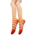 Chaussettes montantes rayées orange et blanc pour femmes costume cosplay bas genou chaussette. - Taille unique / Rayé Fin Orange Blanc