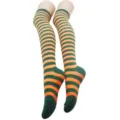 Chaussettes hautes rayees vert orange, bas cuissardes pour femme cosplay fete de noel. - Taille unique / Rayé Fin Vert Orange