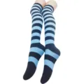 Chaussettes hautes rayées noir et bleu, idéales pour le quotidien ou les cosplays. - Taille unique / Rayures Larges Bleu Clair et Noir