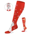 Calcetines de compresión navideños rojos para mujer, calcetines altos con muñeco de nieve. - Estilo 33
