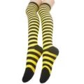 Chaussettes hautes rayées jaune et noir, bas cuissardes pour cosplay et fête quotidienne. - Taille unique / Fines Rayures Jaunes et Noires