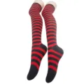 Chaussettes hautes rayées rouge et noir bas cuissardes pour cosplay et déguisement - Taille unique / Rayé Fin Noir Rouge