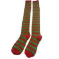 Chaussettes montantes rayées rouge et vert pour cosplay et fêtes de Noël variante. - Taille unique / Fines Rayures Rouges et Vertes