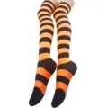 Chaussettes longues rayées orange et noir, parfaites pour le cosplay et Halloween. - Taille unique / Rayé Large Orange Noir