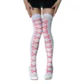 Halloween white over-the-knee socks with red crossbones print, costume party leg wear - One Size / White Red Wishbone