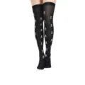 Halloween black over-the-knee stockings with white skull bones print festival party thigh high socks - One Size / Black Small Skull