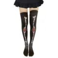 Halloween black over-the-knee socks with skeleton bone skull print thigh-high stockings - One Size / Colorful Skull Skeleton