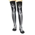 Halloween black over-the-knee long socks with white skeleton bone print for women party costume. - One Size / Skeleton Skull