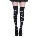 Halloween bat print over-the-knee black thigh high socks for women party costume wear - One Size / Bat