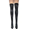 Black over-the-knee skeleton print stockings Halloween party cosplay long socks variant. - One Size / Little Skeleton Man