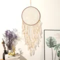Bohemian feather dream catcher handmade wall hanging room decor cute boho bedroom ornament - Large Beige Style B