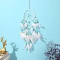 Handgefertigter weißer Traumfänger Wandbehang mit blauen Perlen für Schlafzimmer Deko - 15*75cm / Weiß