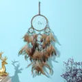 Handgemachter Traumfänger Federn Wandbehang mit Perlen für schöne Schlafzimmerdekoration. - 15*75cm / Hellkaffee