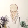 Bohemian large dreamcatcher wall hanging with white feathers, perfect for living room and decor. - 40*120cm / Off White