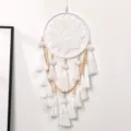 Nordic white lace dream catcher wall hanging with wooden beads and tassels for decor. - White