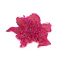 Magenta Blumen Aufnäher Strass bestickt Kleidung Accessoire DIY Applikation Detailansicht glänzend - Rosenrote Blume