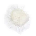 Closeup of white fabric flower brooch with delicate feather trim and hanging crystal bead tassels. - 3D Flower Style 2 / White