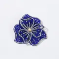 Blue rhinestone flower patch DIY apparel accessory shiny crystal floral motif 7.5cm - Sapphire Blue