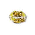 Exquisites handgemachtes Perlen-Lippen-Patch mit gelben Strasssteinen fuer DIY-Kleidung. - Gelb
