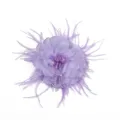Close-up view of a purple fabric flower with delicate feathers and sparkling rhinestone beads. - 3D Flower Style 4 / Purple