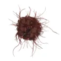 Detailed view of the brown fabric flower with feather and beaded charm for diy crafts. - Brown