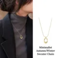 Minimalist gold sweater necklace with irregular pendant for women elegant fashion jewelry - Geometric Pendant Sweater Chain / Gold