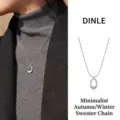 Minimal silver irregular pendant necklace, elegant autumn winter sweater chain for women. - Geometric Pendant Sweater Chain / Silver