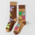 Unisex cotton mid-calf socks featuring colorful cartoon monkey jacquard patterns in pairs. - One Size / Dark Cartoon Monkey (Style 10)