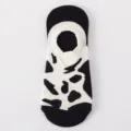 Black white cow print invisible boat socks, spring summer low cut casual daily breathable socks - One Size / Style S52