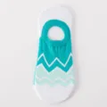 Spring summer low-cut invisible boat socks with white turquoise mint green zig zag pattern. - One Size / White Teal Green Wave