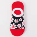 Low-cut invisible boat socks with floral pattern, spring summer casual socks, comfortable fabric. - One Size / Black White Flower Red Edge