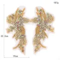 Handgemaakte strass kant applicatie paar gouden kralen bloemen patch voor DIY jurk - Goud AB