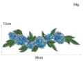 Blue sequin flower patch embroidery appliqué with green leaves, size 38x12cm, weight 54g. - Blue