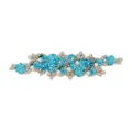 Blue 3D flower lace patch with pearls and rhinestones, perfect for DIY wedding dress decor. - Style 5