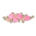Close-up detail of 3D pink flower embroidery lace patch with rhinestones for DIY crafts. - Style 5 (Pink)