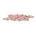 Close-up detail of 3D pink floral beaded embroidery lace patch, perfect for DIY dress decor. - Style 6