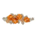 Detailed view of exquisite orange 3D flower embroidery patch with sparkling rhinestones. - Style 7 (Orange)