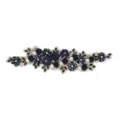 Detailed view of dark blue 3D floral lace patch with beading and rhinestones for DIY dresses. - Style 7
